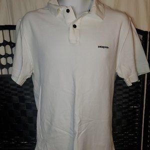 Patagonia Polo Shirt Mens Large White Short Sleeve Organic Cotton Outdoors EUC